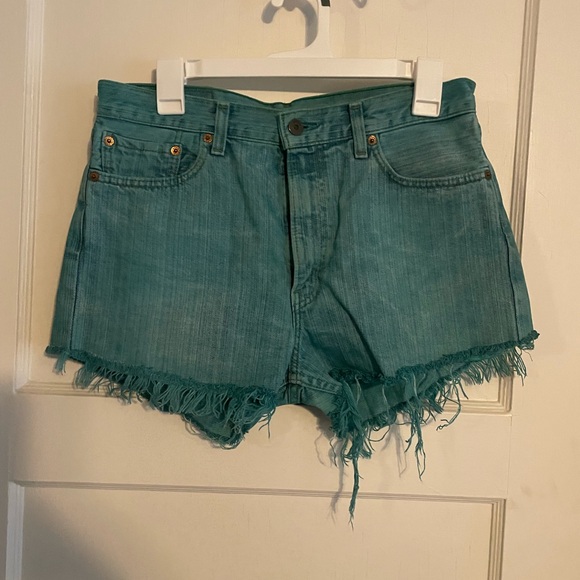 Levi's Teal Frayed Jean Shorts